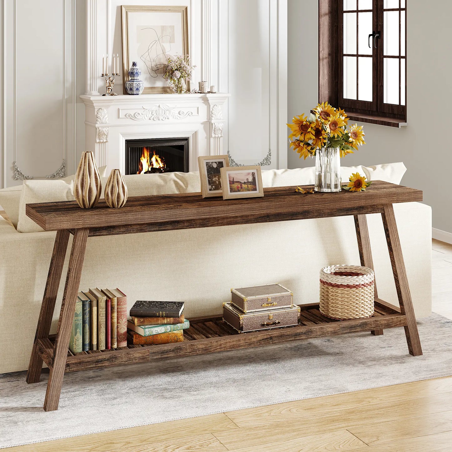 Tribesigns Farmhouse Console Table, 70.9" Entryway Table 2-Tier Sofa Table - Rustic Farmhouse Style