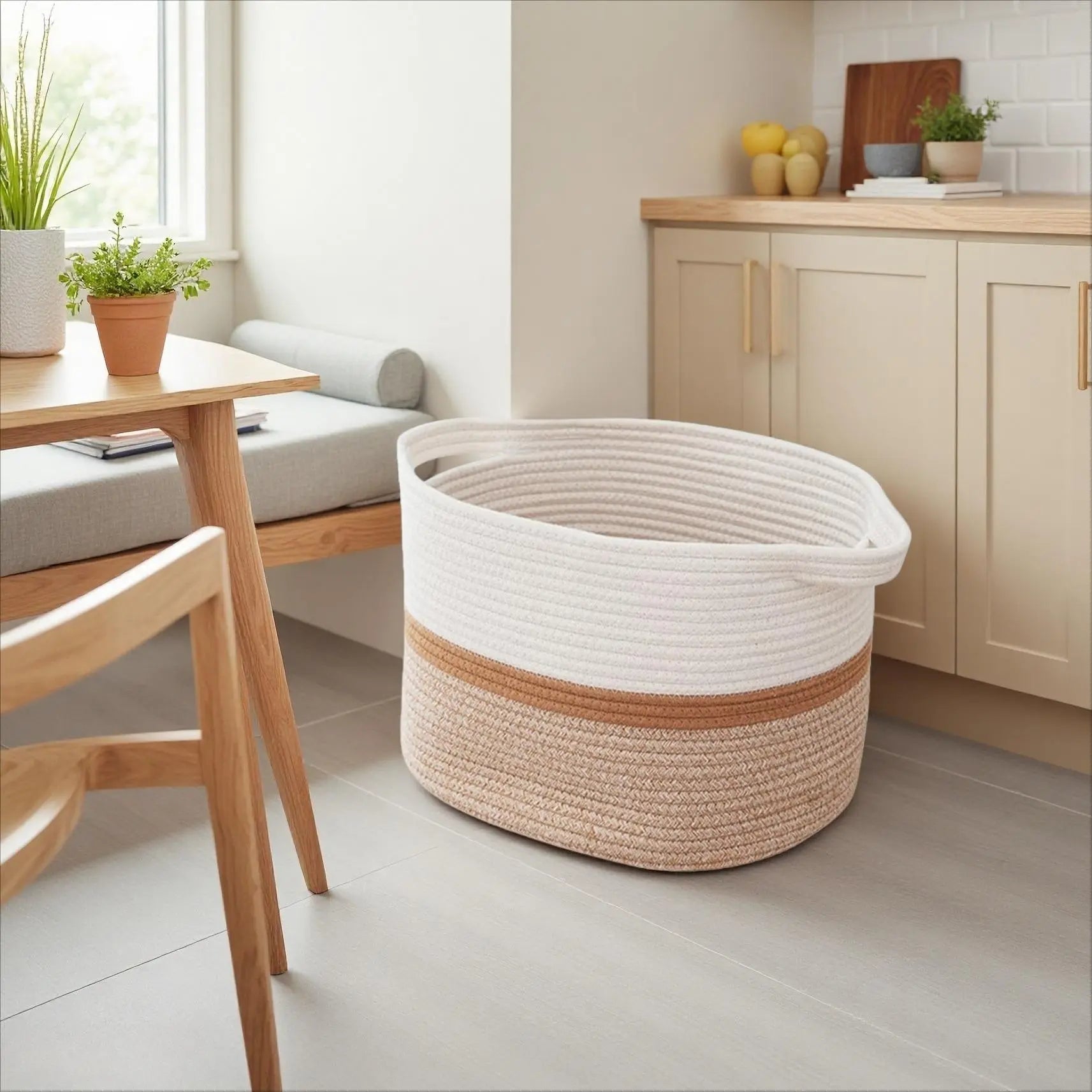 Jute Storage Baskets - Space-Saving Organizers for Toys and Blankets, 20" x 13.2", 65L Capacity - 2-Pack Large Foldable Laundry Baskets