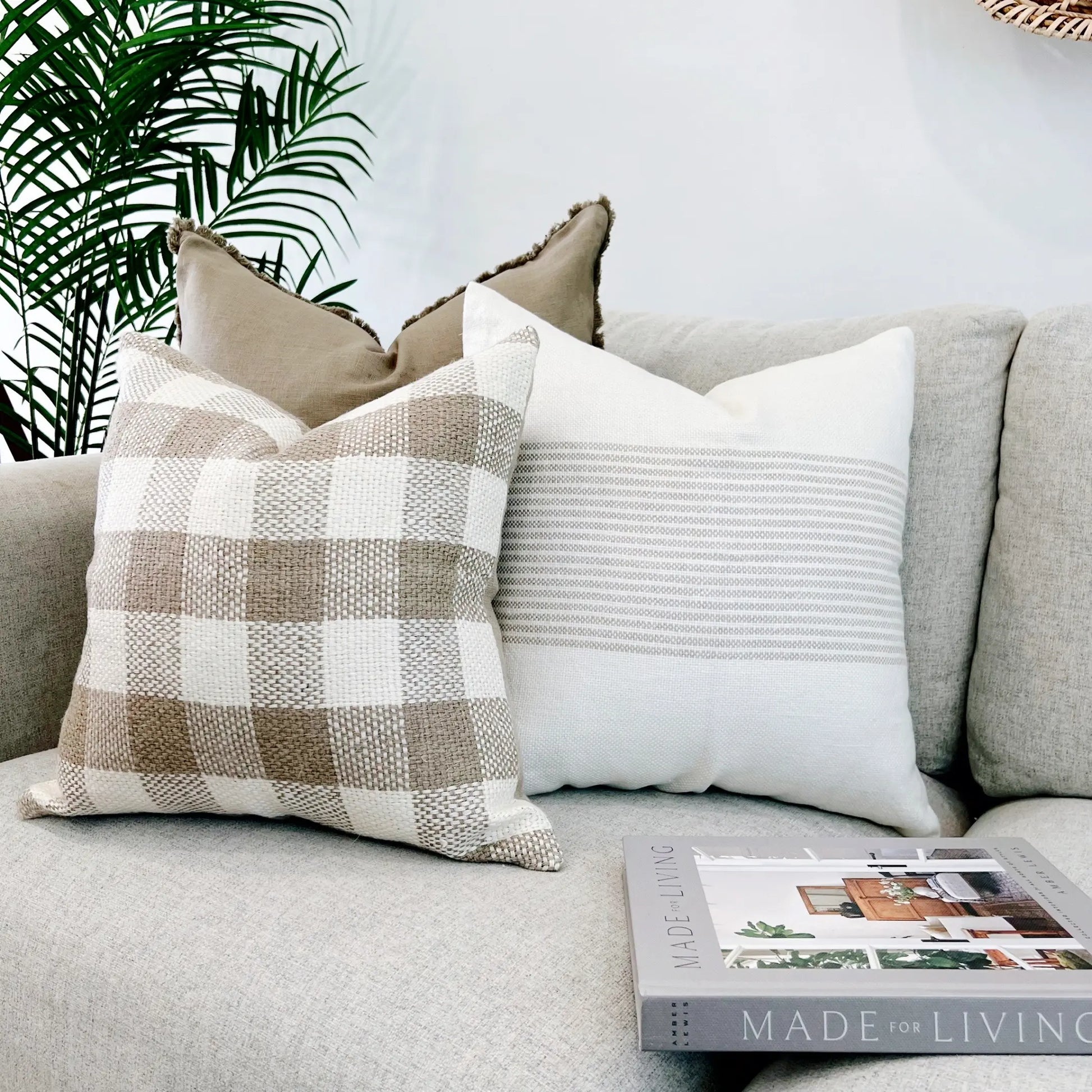 Thehomemind Neutral Linen Throw Pillow Covers, Earthy Modern Pillow Covers, Soft Decorative Linen Pillow Case, White and Beige Modern Pillow, Boho Throw Pillow