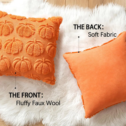 Set of 2 Fall Throw Pillow Covers 18X18 Pumpkin Design – Cozy Autumn Decor for Sofa, Couch & Porch