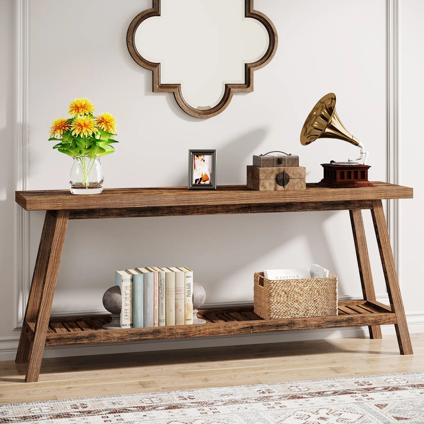 Tribesigns Farmhouse Console Table, 70.9" Entryway Table 2-Tier Sofa Table - Rustic Farmhouse Style