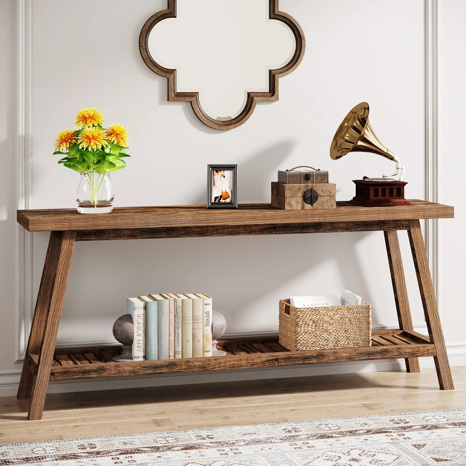 Tribesigns Farmhouse Console Table, 70.9" Entryway Table 2-Tier Sofa Table - Rustic Farmhouse Style