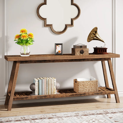 Tribesigns Farmhouse Console Table, 70.9" Entryway Table 2-Tier Sofa Table - Rustic Farmhouse Style