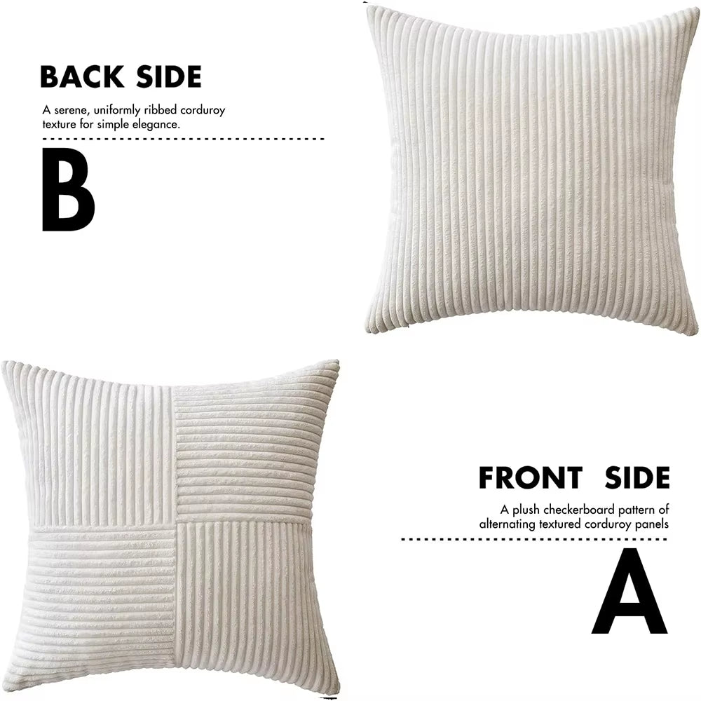 Brown Throw Pillow Covers 45X45Cm Boho Farmhouse Cushion Cases Neutral Gradient Corduroy Pillow Cases with Patchwork Home Decor