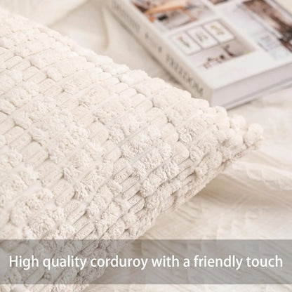 Pack of 2 Corduroy Decorative Throw Pillow Covers 18X18 Inchsoft Boho Striped Pillow Covers Modern Farmhouse Home Decor for Sofa Living Room Couch Bed（Cream White） Aegero