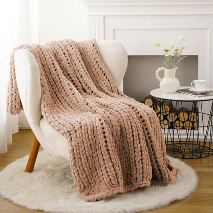 Battilo I Handmade Cable Knit Crochet Blanket, Spring Cozy Rope Knot Chunky Throw Blankets for Couch Home Decor,50"X60"