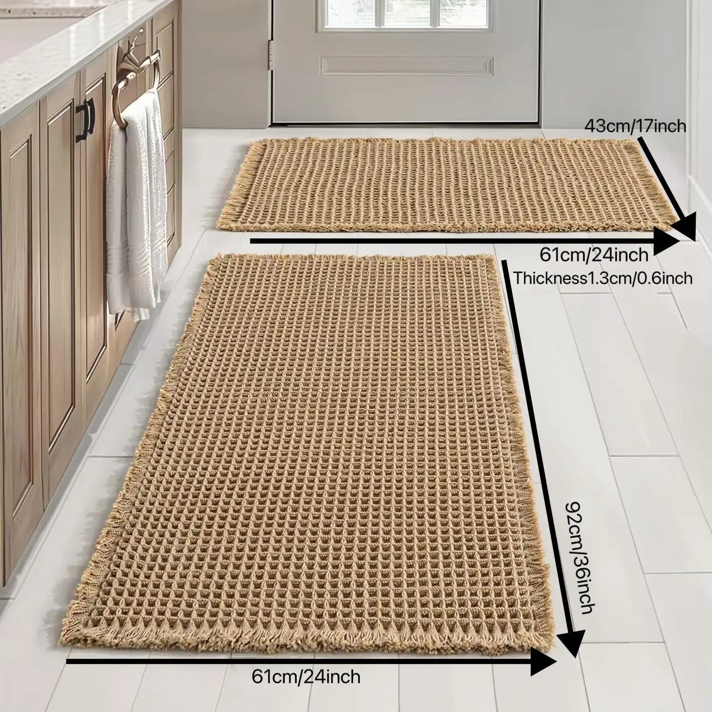 Grid Design Mat Set, 2 Counts/Set Non-Slip Rectangle Mat, Absorbent Rug for Home Hotel Bathroom Kitchen Decor, Bathroom Decorative Mat, Water Absorbent Rug