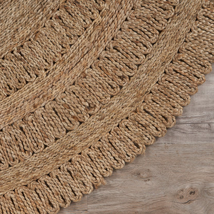 Noctra Farmhouse Striped Hand-Braided Jute Rug - Reversible Eco-Friendly Bohemian Style round Rug for Entryways Dining Rooms & Living Areas