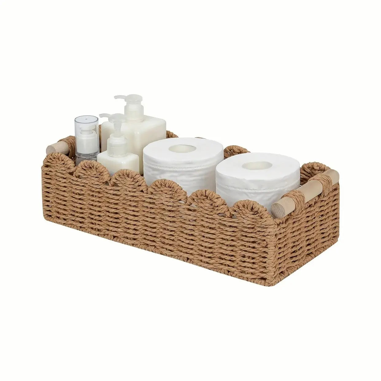 Handwoven Storage Basket with Fan Edge Design, Rattan Basket, Wicker Storage Basket, Natural Material for Toilet Tank Top Shelf, Bathroom Living Room Bedroom Decor Accessories, Handmade Rattan Baskets