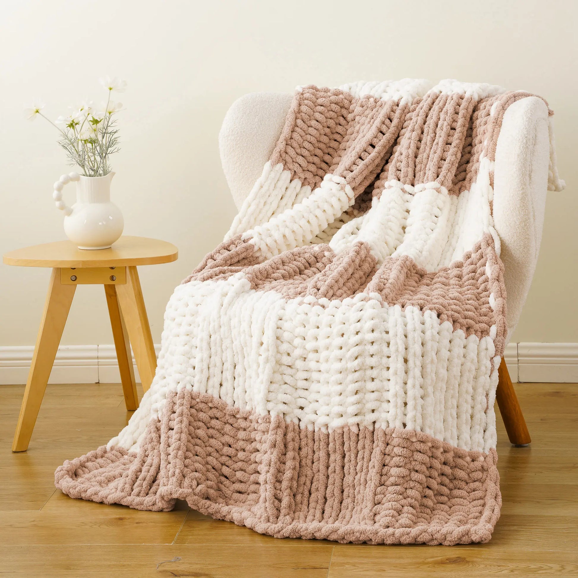Battilo I Handmade Cable Knit Crochet Blanket, Spring Cozy Rope Knot Chunky Throw Blankets for Couch Home Decor,50"X60"