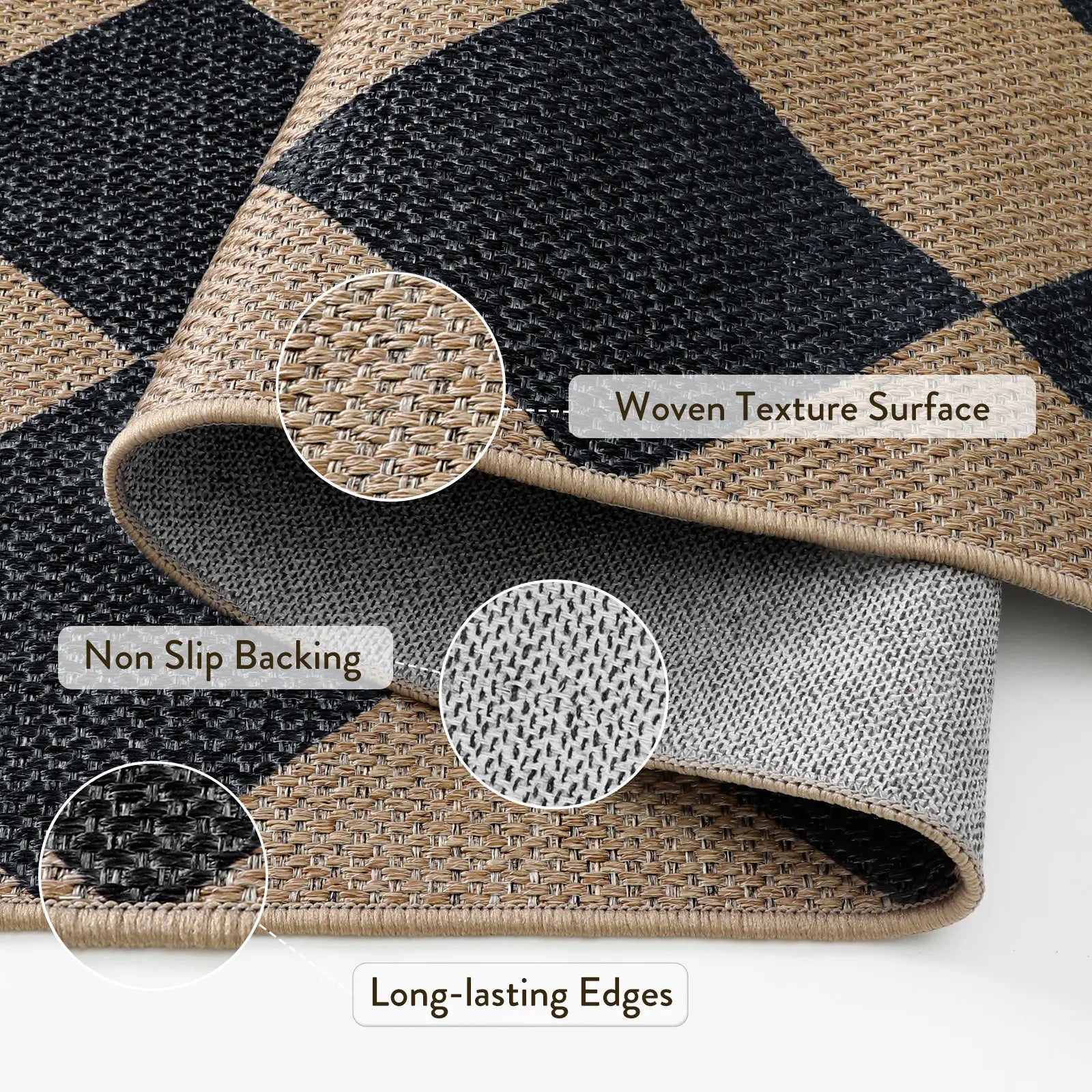 Lahome Checkered Easy Jute Runner Rug, Hallway Kitchen Runner Rug Non Slip Washable Outdoor Carpet for Entryway Indoor, Checkerboard Indoor Outdoor Carpet for Hallway Entry