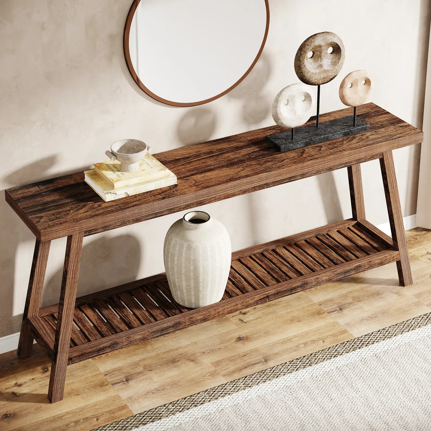 Tribesigns Farmhouse Console Table, 70.9" Entryway Table 2-Tier Sofa Table - Rustic Farmhouse Style