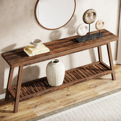 Tribesigns Farmhouse Console Table, 70.9" Entryway Table 2-Tier Sofa Table - Rustic Farmhouse Style