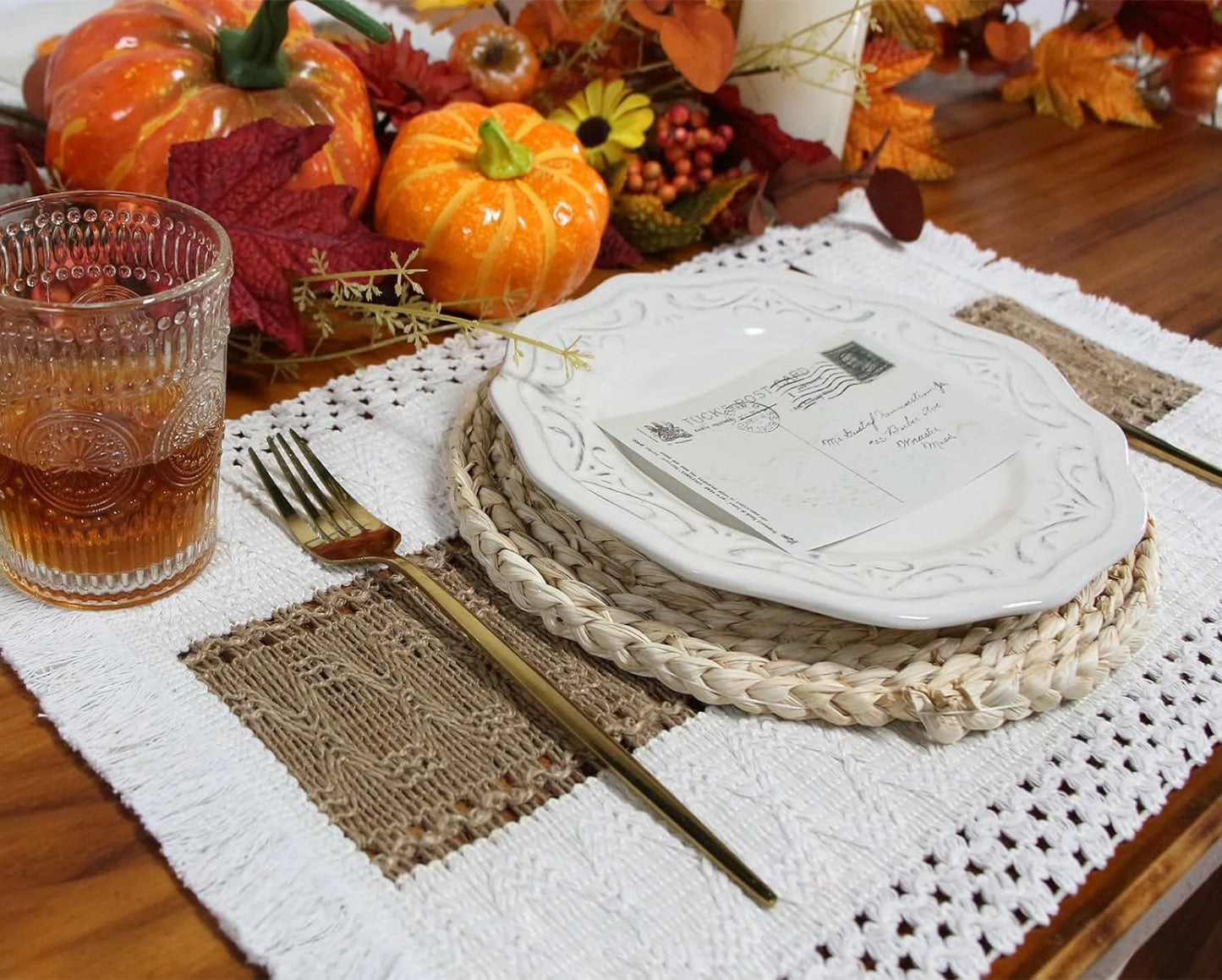 4/6Pcs Boho Macrame Placemats Set Handmade Cotton Woven Modern Farmhouse Placemats for Dining Table Kitchen Wedding Party Decor