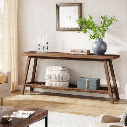 Tribesigns Farmhouse Console Table, 70.9" Entryway Table 2-Tier Sofa Table - Rustic Farmhouse Style