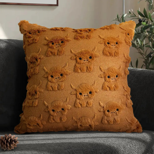 Highland Cow Pillow Covers 18X18 Cow Home Decor Farmhouse Pillow Covers Soft Plush Faux Fur Wool Pillowcases for Sofa Living Room, Gifts for Highland Cattle Lovers